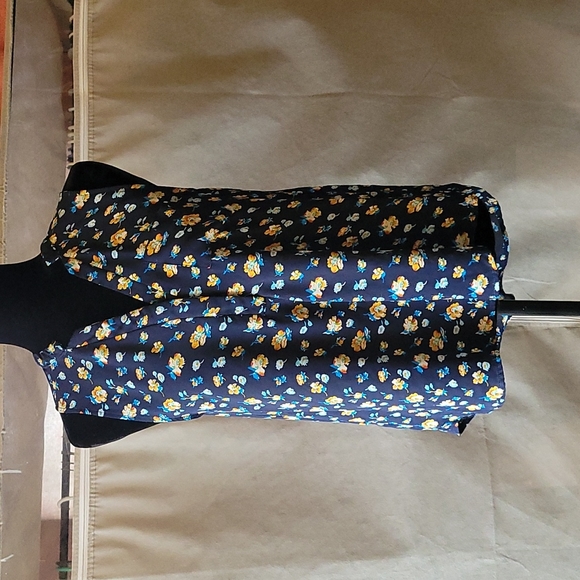 Love Notes royal blue with floral print Medium sleeveless - Picture 3 of 4